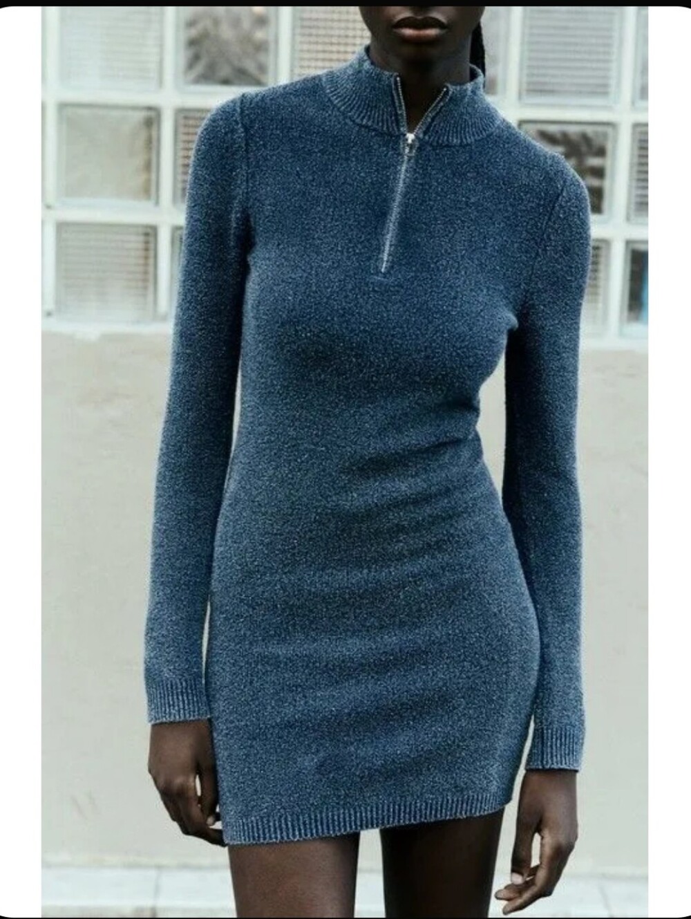 ZARA Acid Wash Knit Mini Dress In Denim Blue - Picture 1 of 12